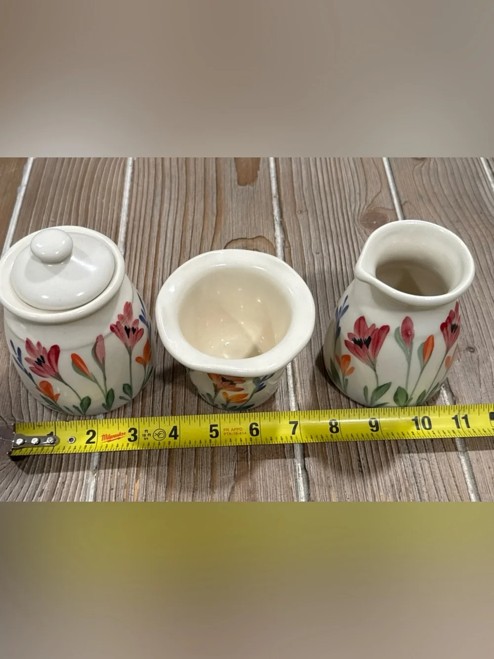Emerson Creek Pottery Wildflower 3pc Sugar Creamer Set 2011 Bedford VA Handmade